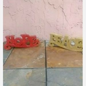 Red and gold sparkly hope and peace signs